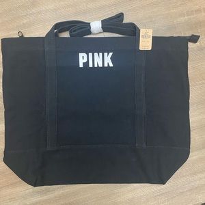 Brand new with tags! PINK tote bag with zipper (black bag white lettering).